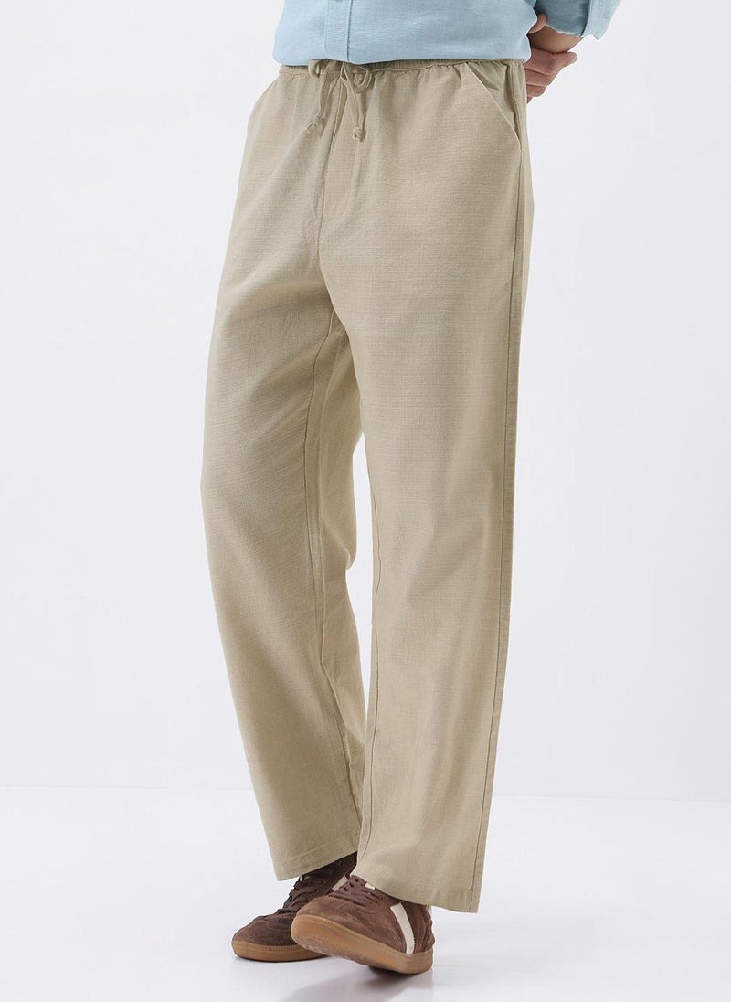 Urbano Fashion Men's Beige Loose Fit Solid Linen Blend Trousers Non-Stretchable - Image 2